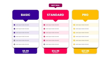 Clean Product Pricing Table Animated Infographics