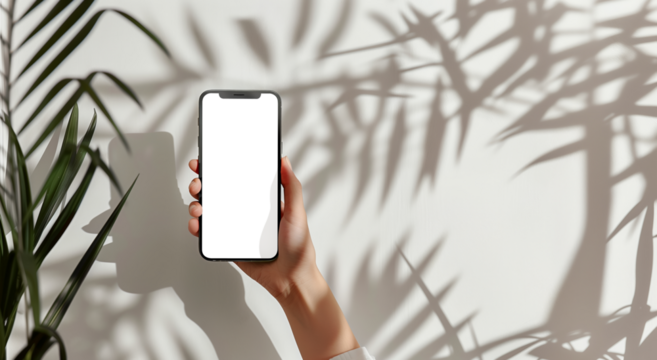 スマートフォンを持つ女性の手、透過png