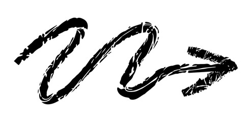 Hand drawn simple arrow drawn with wax crayon, chalk or charcoal. Uneven dry texture for underlining highlighting. Pencil drawn lines, strikethrough, grungy vector isolated on white