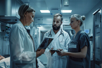 A high-resolution doctor and nurse, performing a procedure in an operating room, 
Surgery doctor in Hospital environment and surgical equipment and monitors. OR room. - Powered by Adobe