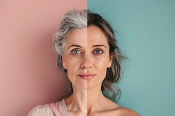 Babyboomer skin care secrets for aging gracefully, featuring dye hair techniques and visual age comparison for a vibrant aging stage.