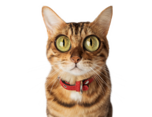 Funny cat with bulging big eyes on a transparent background.