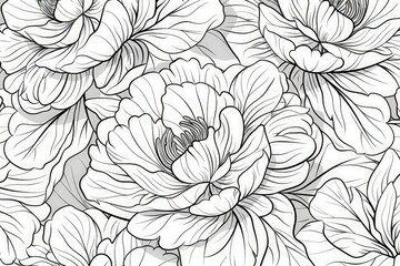 Peony flower black outline illustration. Coloring book pages.