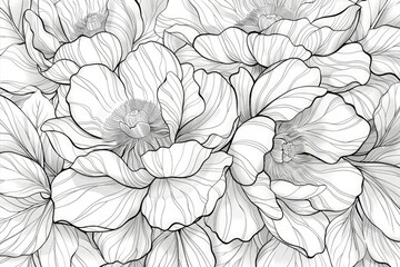 Peony flower black outline illustration. Coloring book pages.