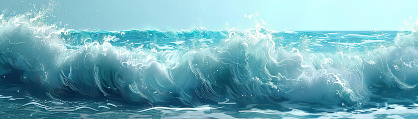 Frothy Ocean Waves: Close-Up of Textured and Foamy Ocean Waves in Coastal Scene