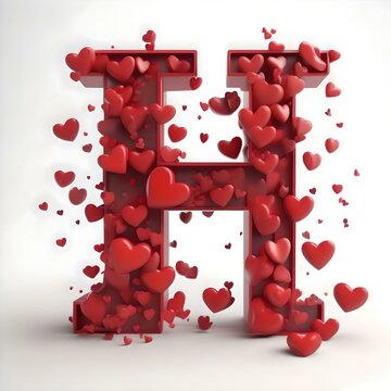 3D alphabet H with cute 3d hearts