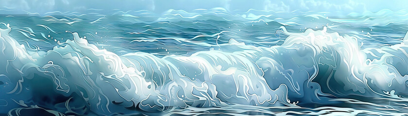 Frothy Ocean Waves: Close-Up of Textured and Foamy Ocean Waves in Coastal Scene