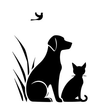 recommend clip art: Silhouette of cat and dog 