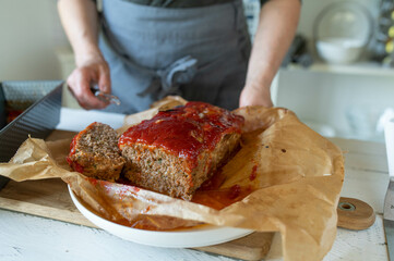 Meatloaf with glaze fresh and homemade cooked