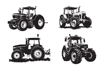 A tractor Vector black clipart isolated on a white background, A farm Tractor Silhouette 