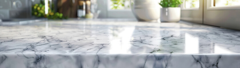 Smooth Marble Countertop: Close-Up of Smooth and Textured Marble Countertop in Kitchen Design