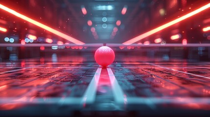 Futuristic 2D illustration for a ping-pong event poster, featuring sleek technology-inspired design...