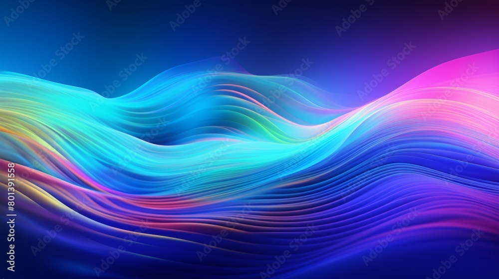 Poster A mesmerizing abstract flowing neon wave background in a glitch art style, with distorted pixels and vibrant colors.