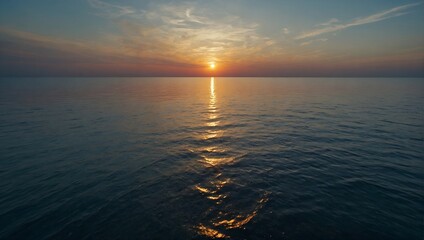 The sea extending towards the horizon as the sun sets