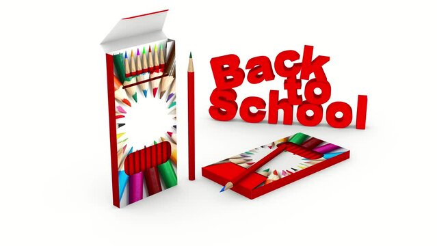 3D rendering of a box of pencils on white background tex back to school