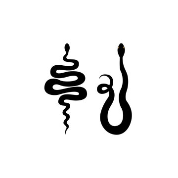 Silhouettes of snakes on isolated background. Vector flat illustration in boho style. Reptile symbols