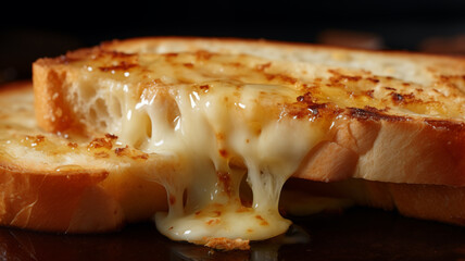 Cheesy garlic bread with melting cheese and baked, buttery toast slices; background image - Powered by Adobe