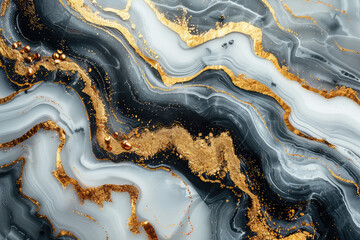 A top-down view of grey and gold marble in flowing lines with organic shapes in the style of digital art. Created with Ai