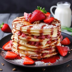 strawberry jam pancake with strawberries