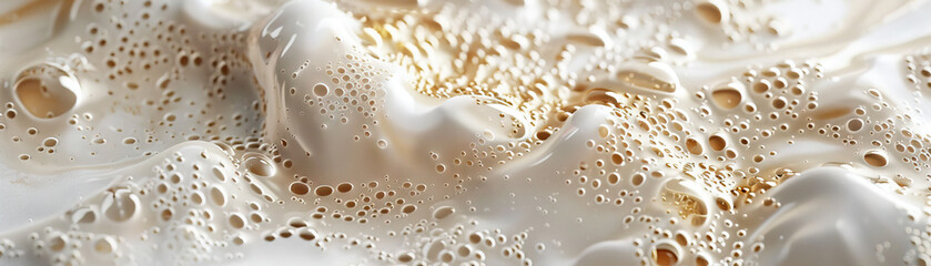 Frothy Milk Foam Art: Close-Up of Textured and Frothy Milk Foam Art in Coffee Beverage