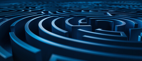 Blue pattern with simple labyrinth shapes, abstract background