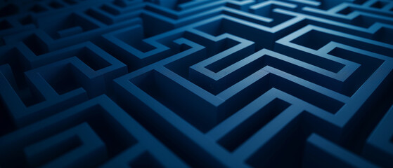 Blue pattern with simple labyrinth shapes, abstract background