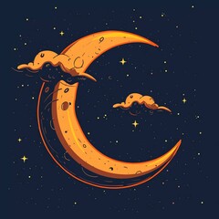 illustration of crescent moon . in cartoon style .