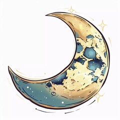 illustration of crescent moon . in cartoon style .