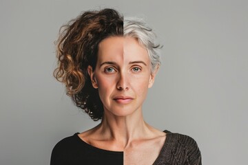 Visual age comparisons and hair color techniques for Babyboomers: aging secrets with worry lines in split skin care approaches.