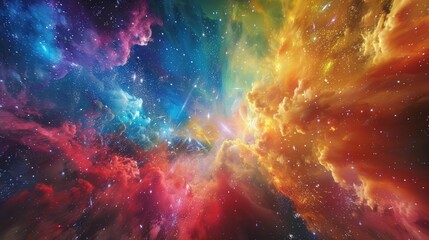 A colorful space with a rainbow of colors and stars