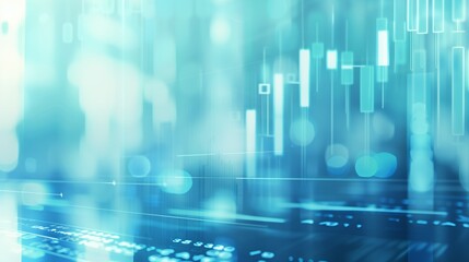 Abstract futuristic financial chart with uptrend line graph and stock numbers in a blue technology background.