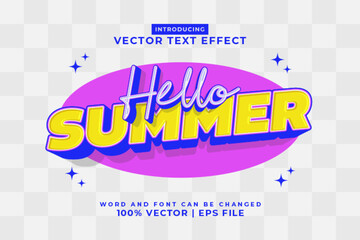 Editable text effect Hello Summer 3d Cartoon template style premium vector