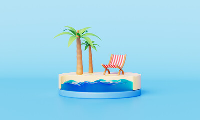 열대 해변의 야자수와 의자 아이소메트릭 Tropical Beach Chair and Palm Tree Isometric
