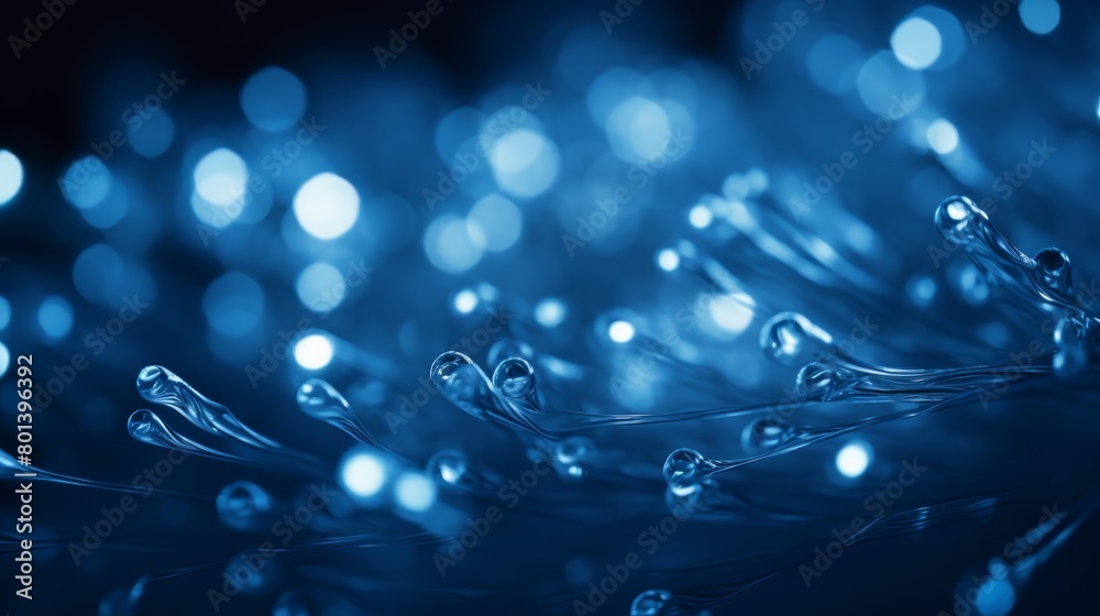 Poster cluster of tiny blue lights against a dark, out-of-focus background. the lights are glowing brightly
