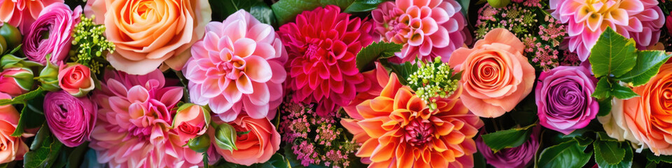 Fototapeta premium A cluster of colorful flowers arranged and displayed on a wall