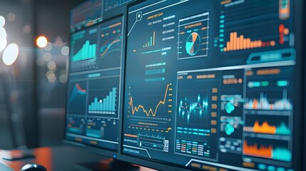 Obraz premium Close up view of a monitor showing an analytics dashboard. 
