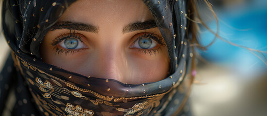 Introspective Elegance: Niqab-Wearing Woman's Pensive Gaze at Sunset,generated by IA