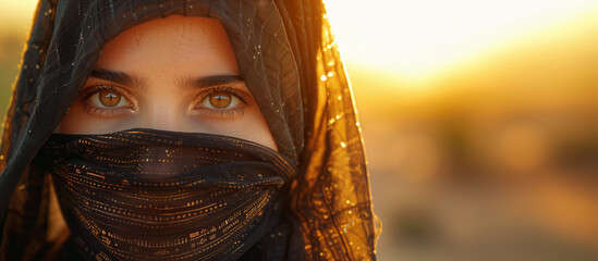 Enigmatic Charisma: Woman in Niqab Captivates During Golden Hour,generated by IA