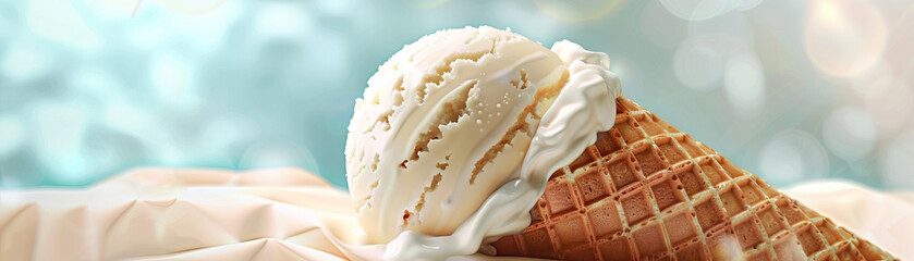 Crispy Waffle Cone: Close-Up of Crunchy and Textured Waffle Cone with Scoops of Ice Cream