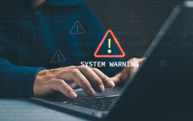 system warning or alert, technology scam Concept, user showing warning of access to software,...