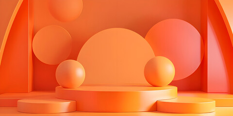 Circle Stage: Orange Podium Background with Circular Design, Podium Circles: Orange Background with Circular Patterns-Ai-generated