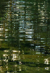Ripples of Reflection. Abstract Shiny Shapes in the River.