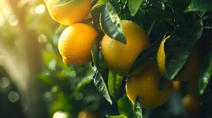 Fresh ripe oranges hanging on a tree illuminated by sunlight. Citrus harvest concept. Natural and organic fruit picking scene. Vibrant, healthy lifestyle imagery. AI