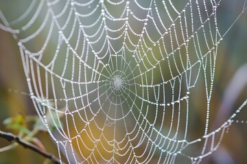 Glistening Spiderweb Draped in Sparkling Morning Dew Showcasing Nature s Exquisite Fragility and Beauty