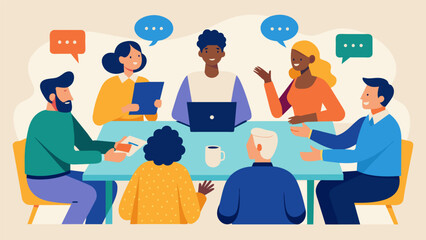Participants in a workshop learning how to effectively communicate and have difficult conversations about race and culture.. Vector illustration