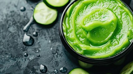 Wanna have a healthy and glowing skin? Try our new cucumber face mask! It will leave your skin feeling refreshed and rejuvenated! #skincare #cucumber #facemask - obrazy, fototapety, plakaty
