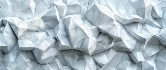 Abstract white low poly background with rocks and crumpled paper texture. Created with Ai