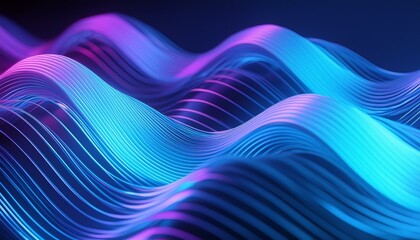 Abstract purple and blue gradient waves curvy lines on black background. Sound wave, data, technology concept metallic futuristic background.  Neon color, Surreal lighting