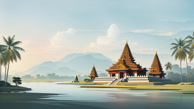 Minimalist_flat_harmonious_calm_landscape_with_ancient