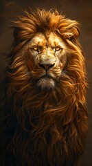 Capture the essence of the Renaissance era in a frontal portrait of a majestic lion, illuminated by golden light Emphasize intricate details as seen in traditional oil paintings